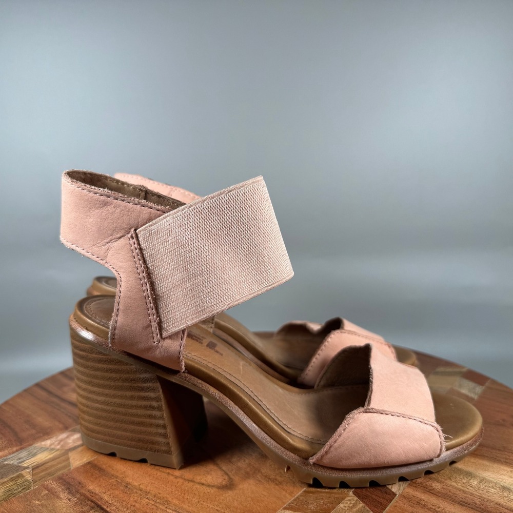 Sorel Joanie II Slingback Pink Leather Block Heel Sandals NL3614-875 Womens 6.5